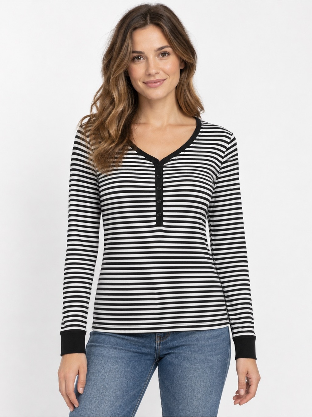 Copper Key Women’s Black White Striped Button Front Top Size XL